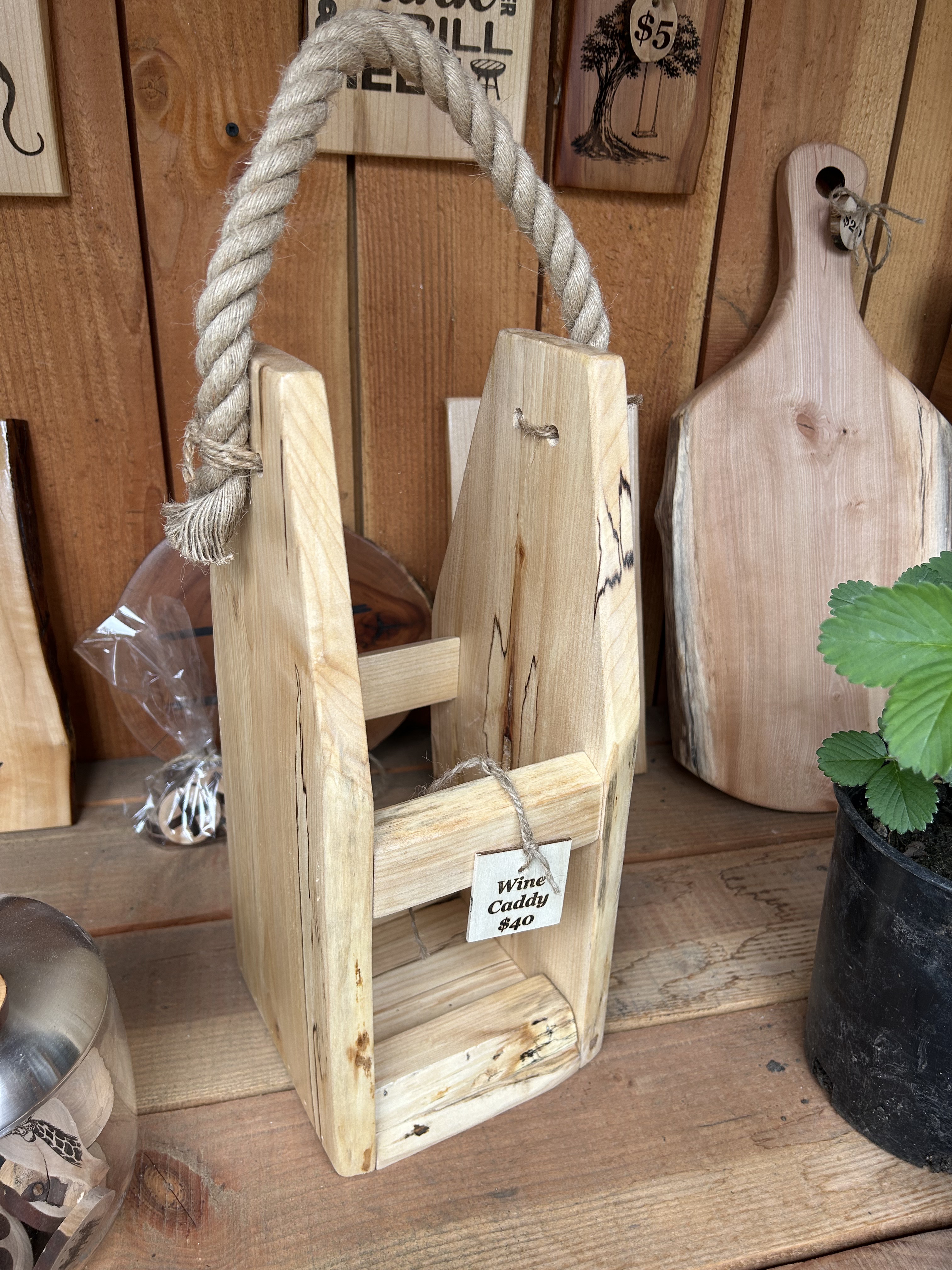 Wine Caddy, handmade from local windfall timber